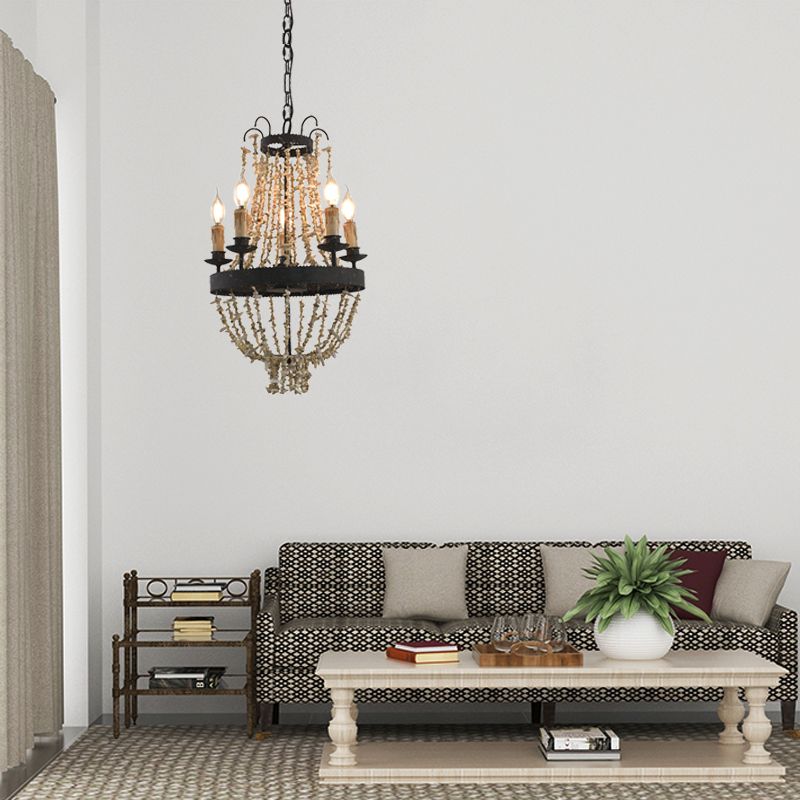 Candle Chandelier Light Traditional Metal 5 Heads Rust Hanging Lamp Kit with Stone