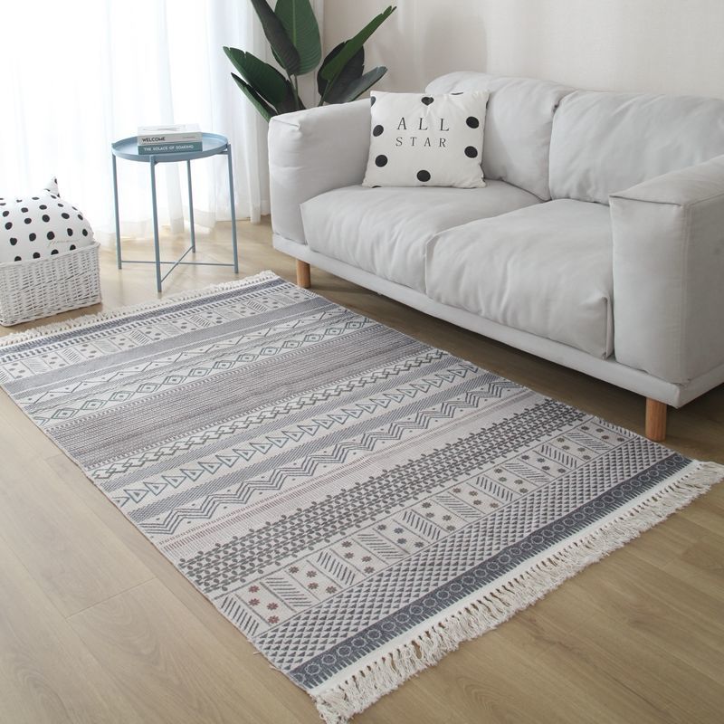 Fancy Fringe Area Carpet Geometric Pattern Polyester Area Rug Easy Care Area Rug for Home Decor