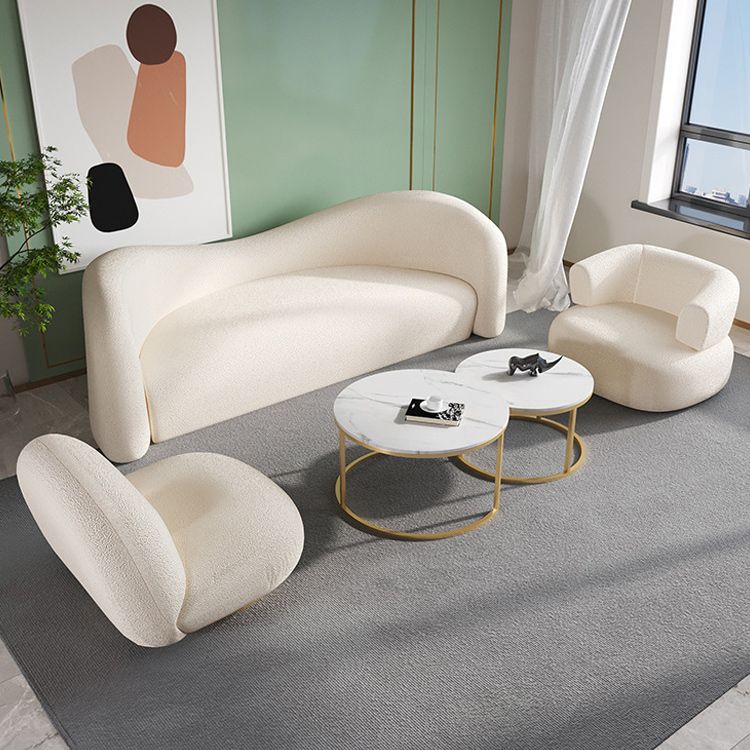 White Contemporary Tight Back Sofa Fabric Sloped Arm Curved Sofa