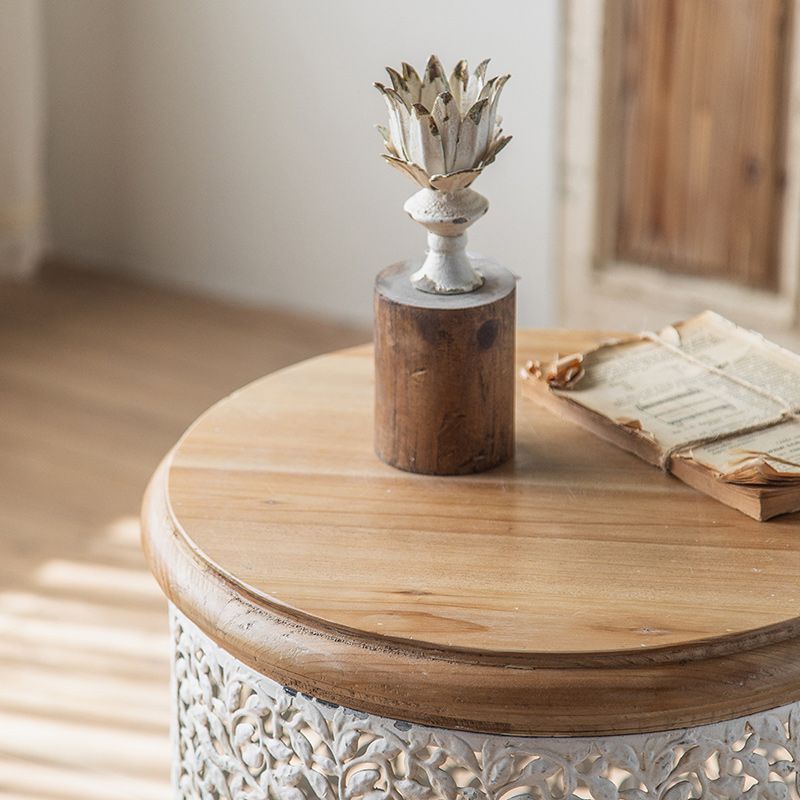 French Country Round Distressed Coffee Table Solid Wood Cocktail Table