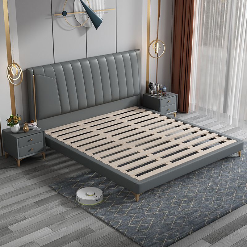 Modern Panel Bed Foam Gray Standard Bed with Upholstered Headboard