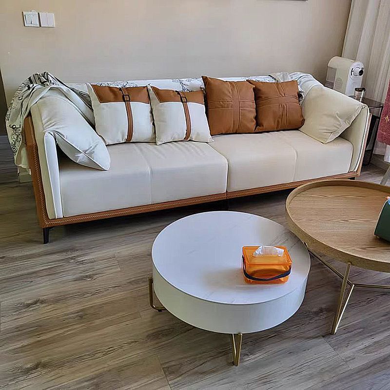 29.5" H Contemporary Faux Leather Pillow Top Arm Sofa for Living Room