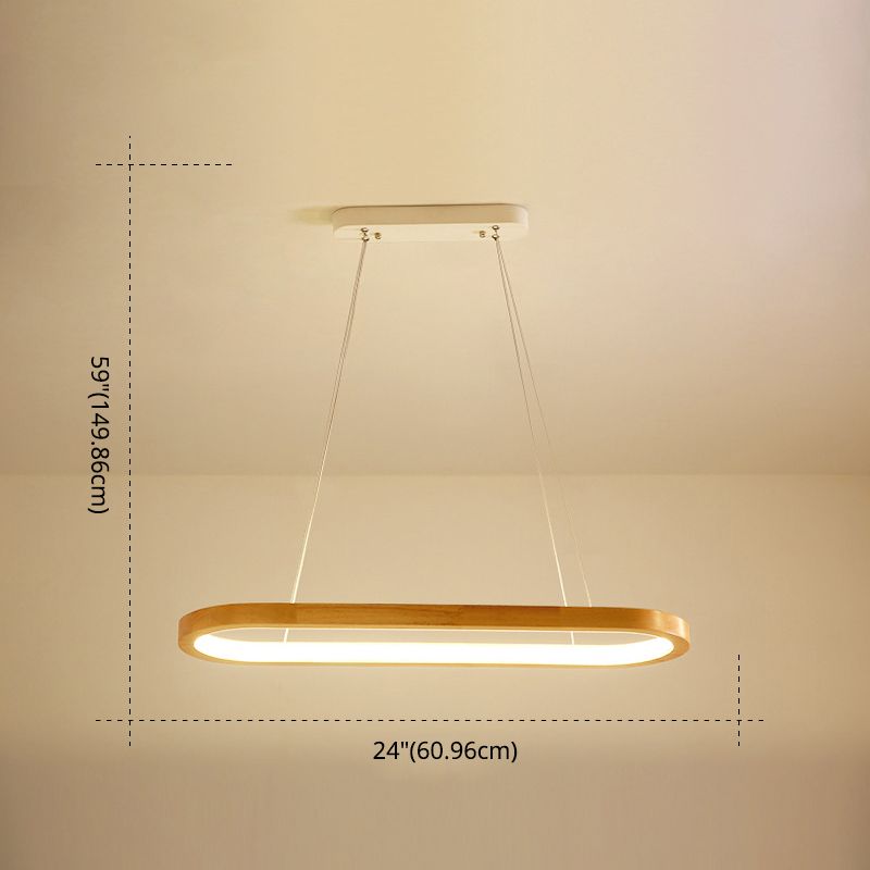 Modern Minimalism Wood Island Pendant Lighting Elliptic LED Island Ceiling Light for Living Room