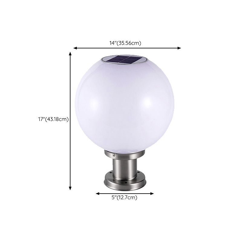 Globe Solar Pillar Lamp Contemporary Metal Outdoor Waterproof Light