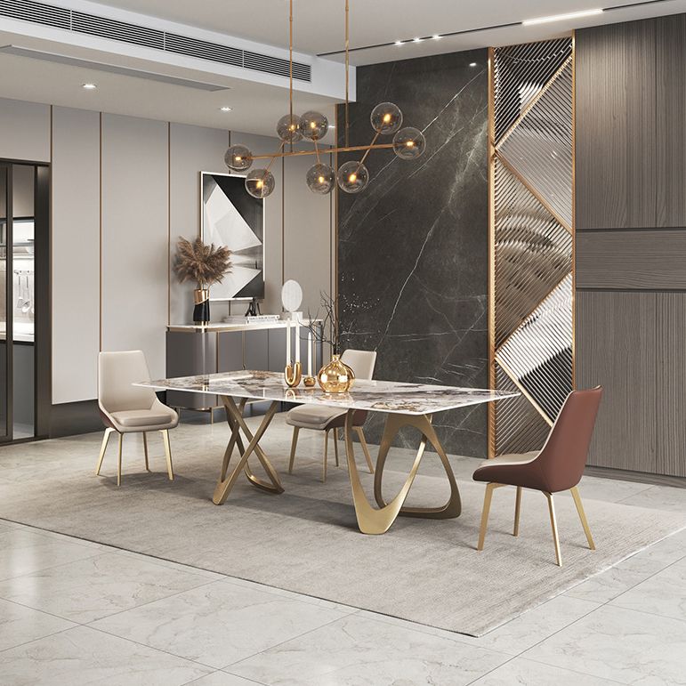 Modern Sintered Stone Dining Room Set with Rectangle Table and Gold Legs Formal Dining Set