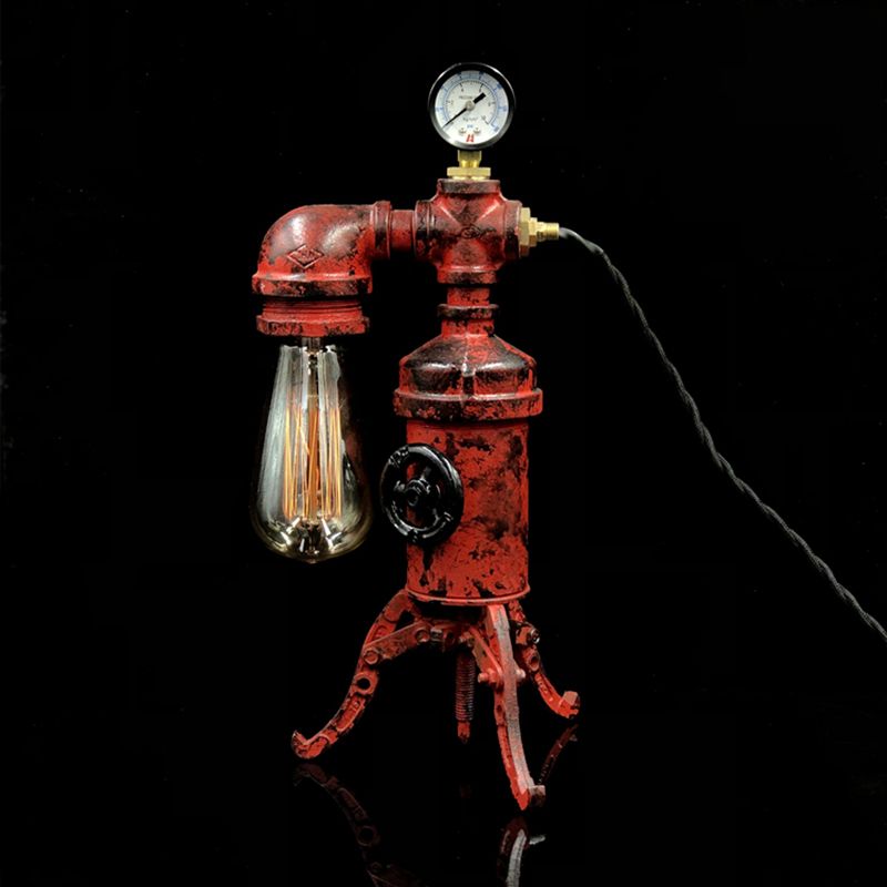 Lampada da tavolo a tubatura in rosso ruggine a vapore retro metallico in metallo camera da letto