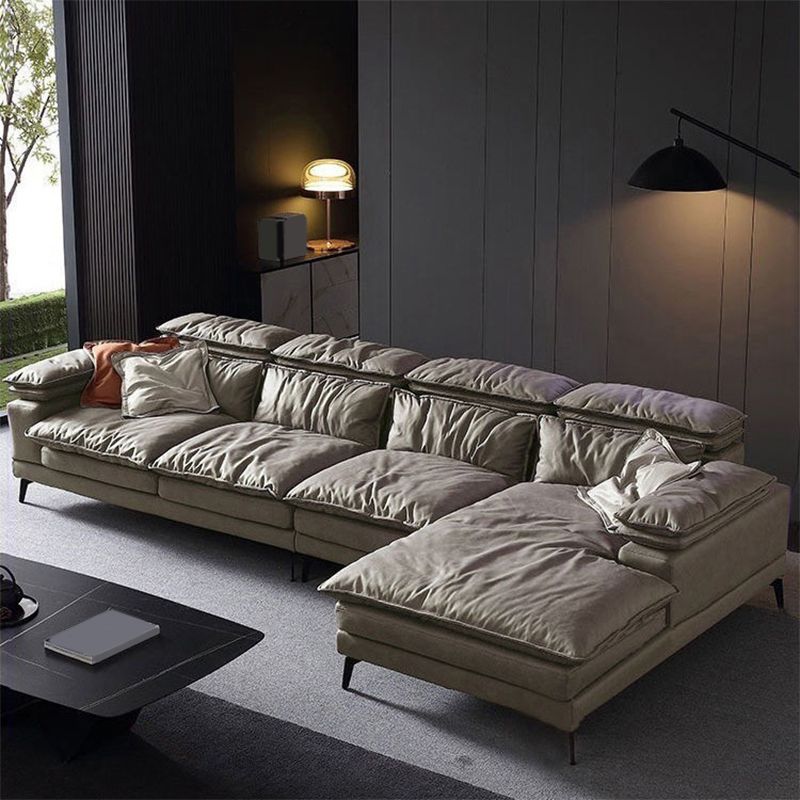 Modern Style Sofa Bed Imitation Leather Material Grey/khaki/coffee Feather Padded Sofa