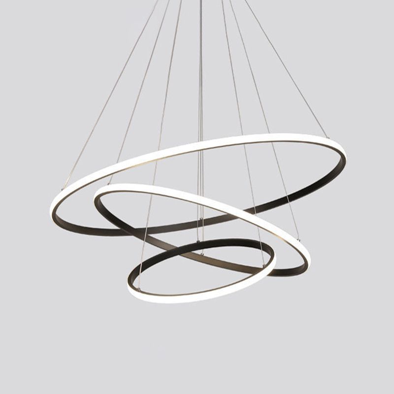 Black Tiered Slim Loop Chandelier Simplicity Aluminum LED Pendant Lighting in Warm/White Light for Living Room