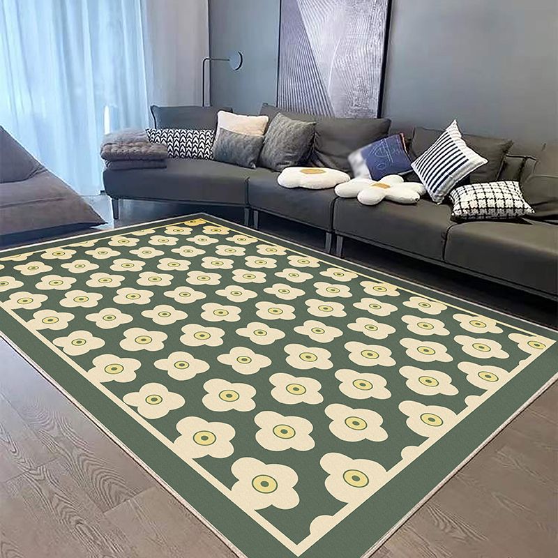 Green Modern Carpet Flower Pattern Polyester Area Rug Anti-Slip Easy Care Rug for Home Decor