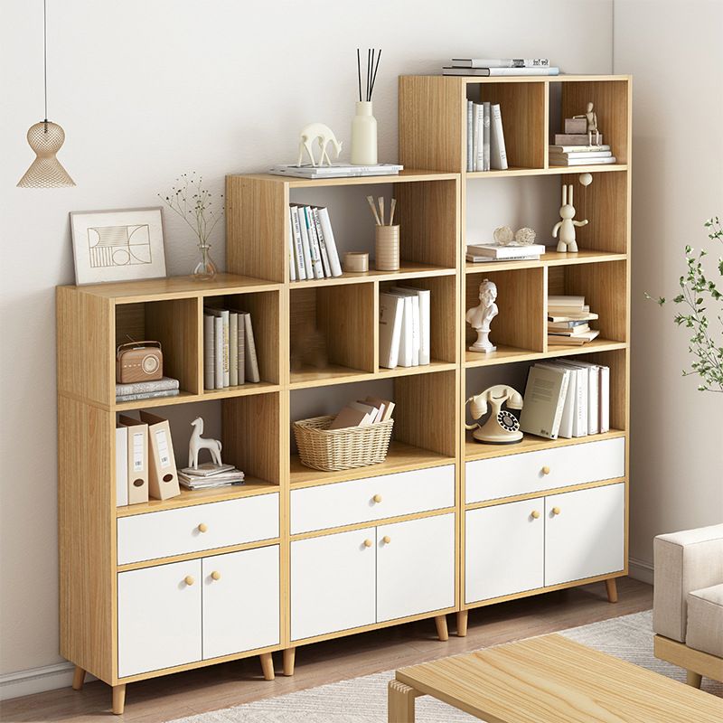 Engineered Wood Bookcase Standard Contemporary Bookshelf with Drawers
