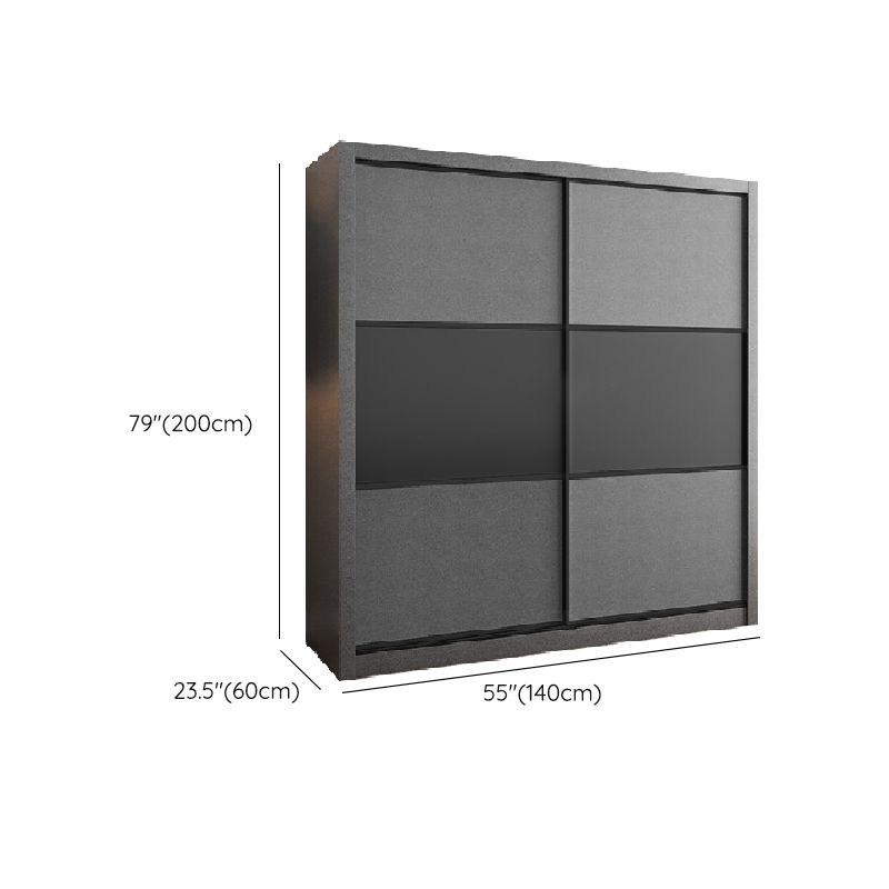 Modern Sliding Door Wardrobe for Bedroom Gray Manufactured Wood Cabinet