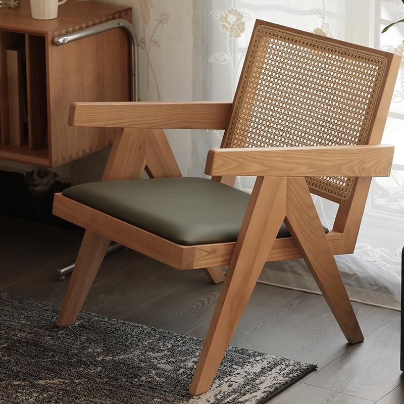 Silla de comedor de madera tradicional, sillón de comedor con respaldo de caña para uso doméstico