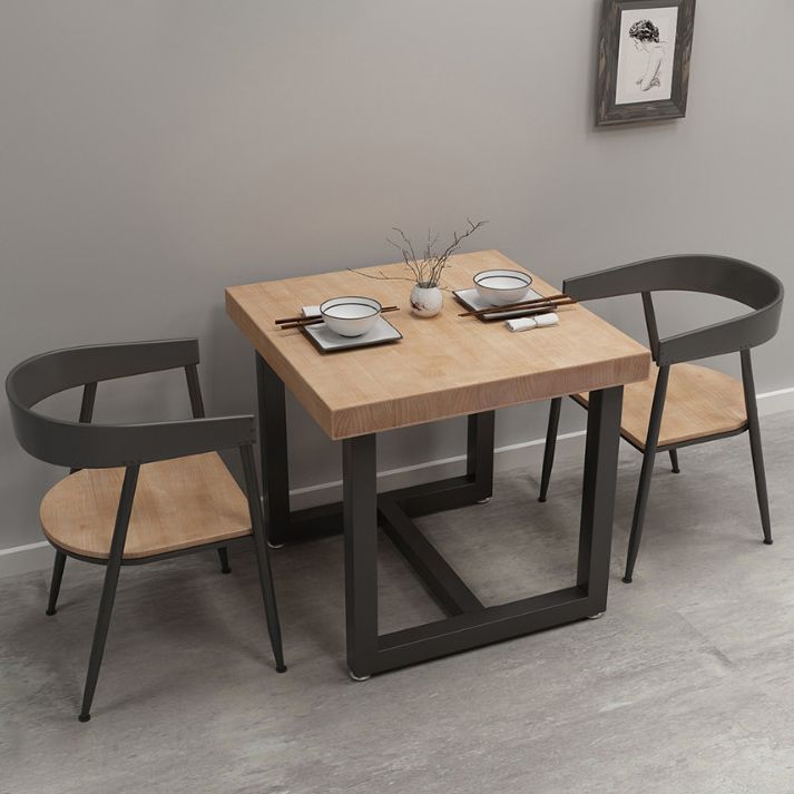 Industrial Style Solid Wood Dining Table Brown Square Table with Trestle Base for Dinning Room