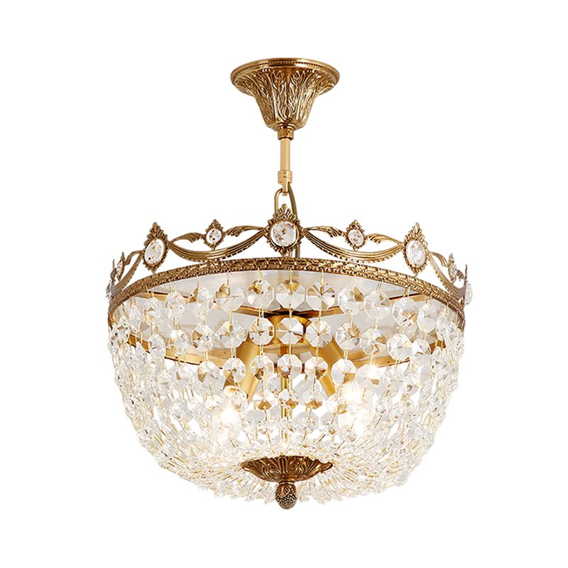 4 lumières Basket semi-flush plafonnier traditionnel en laiton Crystal Flush Mount lampe pour le passage