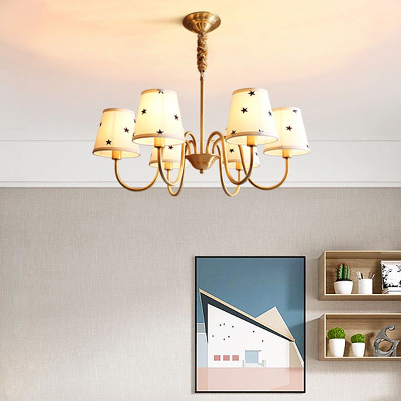 Multi-Head Chandelier Lighting Fixtures American Style Barrel Suspension Light with Fabric Shade