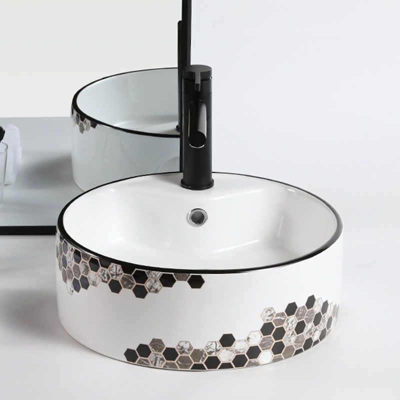 Modern Vessel Bathroom Sink Rectangular Porcelain with Pop-Up Drain Vessel Lavatory Sink