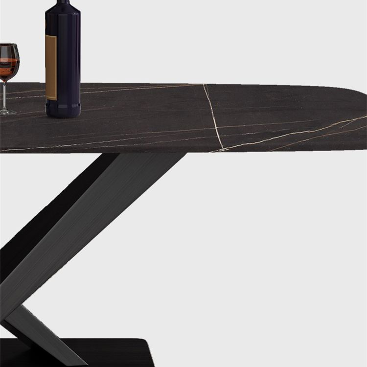 Contemporary Dining Set 1/4/5/7 Pcs Black Sintered Stone Dining Table and Armless Chairs