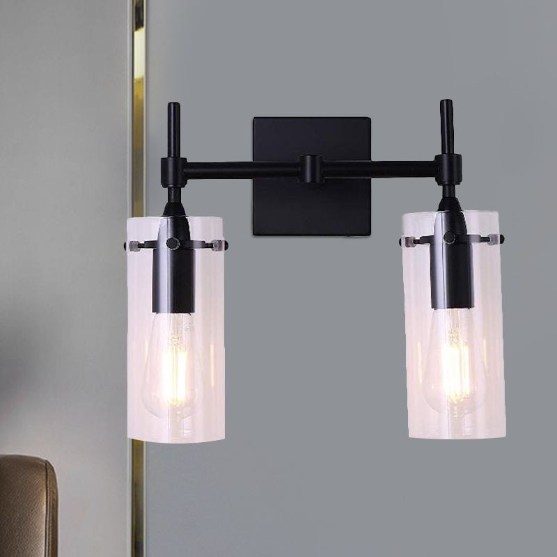 Klare Glasrohrwandbeleuchtung Küche Badezimmer 2 Lichter antike Wandlampe in Schwarz