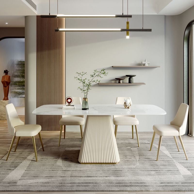 Traditional Luxury Dining Table White Rectangle Sintered Stone Table with Pedestal Base