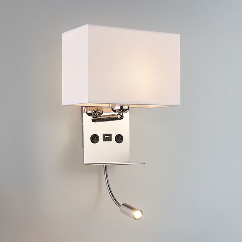 Modern Wall Sconce Metal Rectangle Shape Wall Light with Fabric Shade for Study