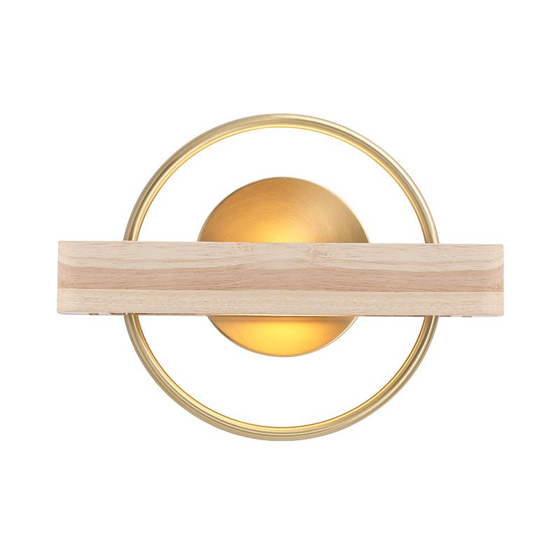 Metallic Loop Wall Mount Light Modernist 1 Light Brass LED Sconce Lamp with Wood Shelf