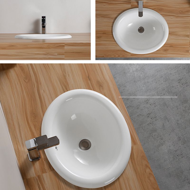 Traditional Drop-in Bathroom Sink Oval Porcelain with Overflow and Faucet Basin