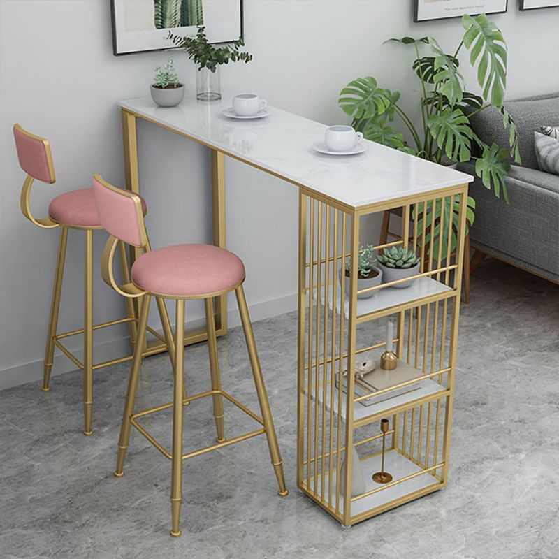 Glam Marble Pub Table with Rectangle Table Top Gold Double Pedestal Table - 42" H
