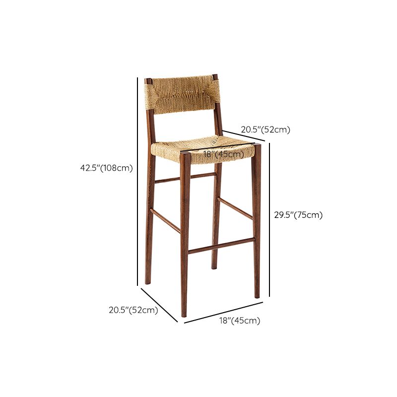 Contemporary Low Back Armless Bar Stool with Ash Solid Wood Base