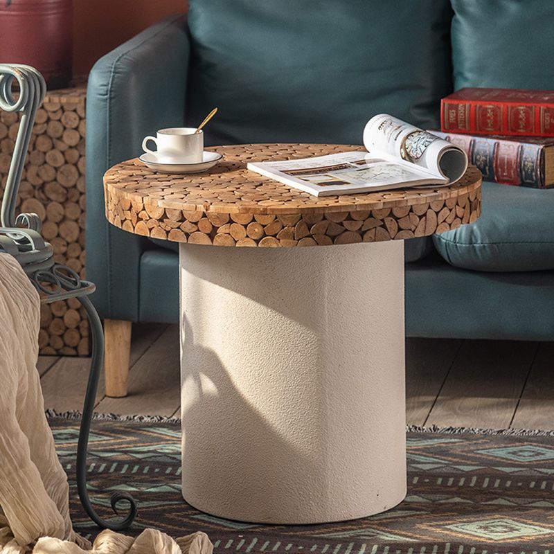 Rustic Solid Wood End Table Distressed Wood Round & Square Side Table Table