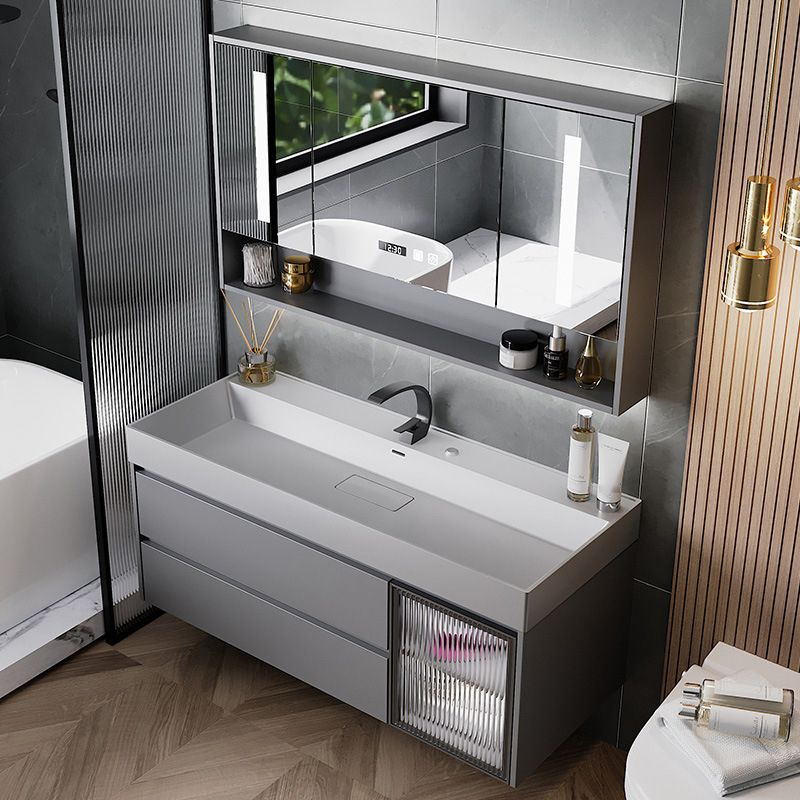 Contemporary Vanity Sink Wooden Wall-Mounted Bathroom Vanity Cabinet in Gray