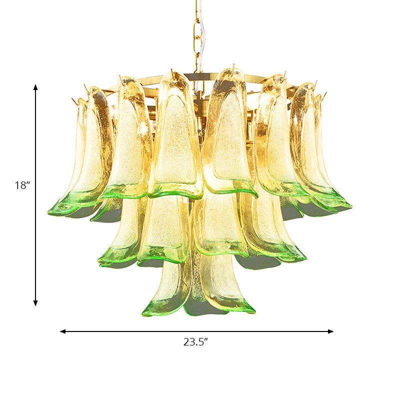 Lampadello di vetro colorato a 3 livelli Luce con soffitto a caduta contemporanea a 9 luci in verde per hotel