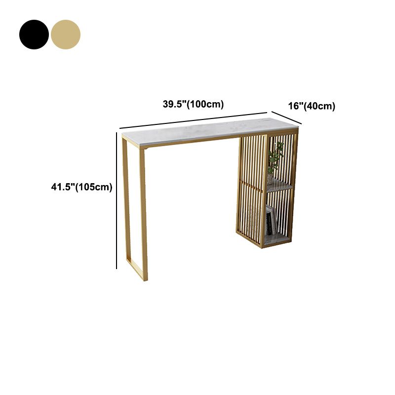 Stone Bar Dining Table Glam Rectangle Bar Table with Double Pedestal for Kitchen Porch
