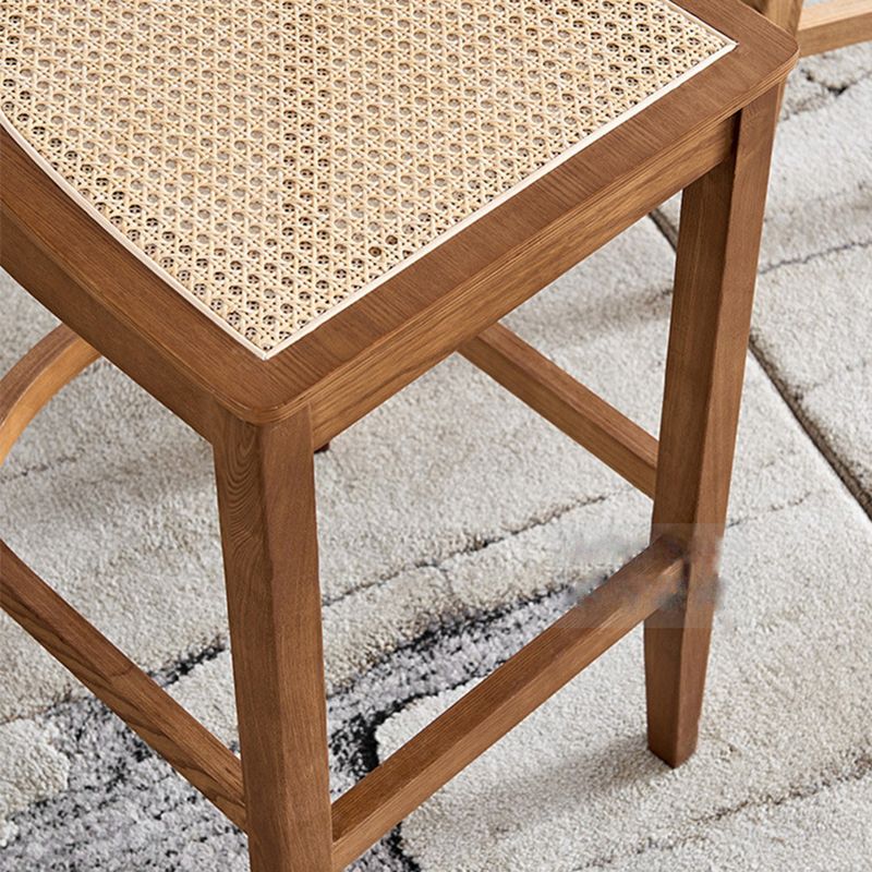 Modern Rattan Square Bar Stool Solid Wood Armless Bar Stool for Living Room