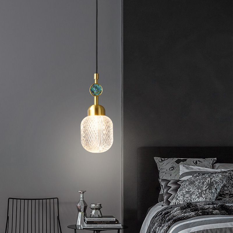 Cleort reticolo in vetro ovale illuminazione appesa postmoderna 1 ciondolo in ottone per la camera da letto