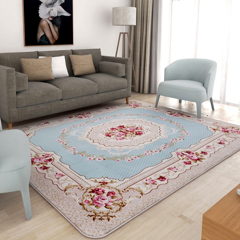 Europäischer Stilbereich Teppich Beige Polyester Rug Blumenmuster Anti-Schlupf-Teppich für Wohnkultur