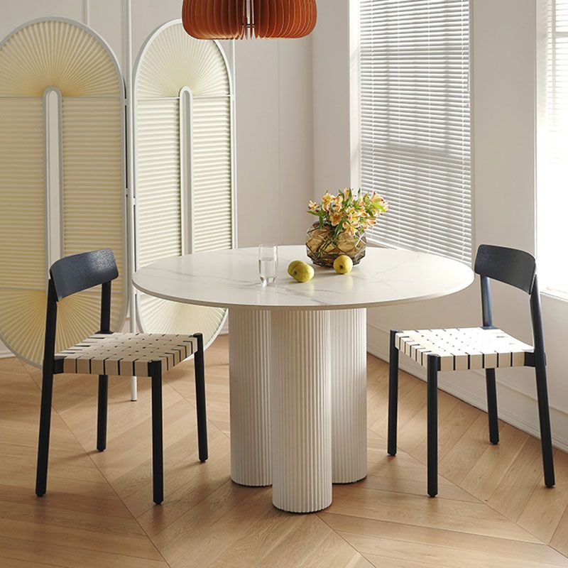 Contemporary Round Dinette Table Sintered Stone and Solid Wood Top Table