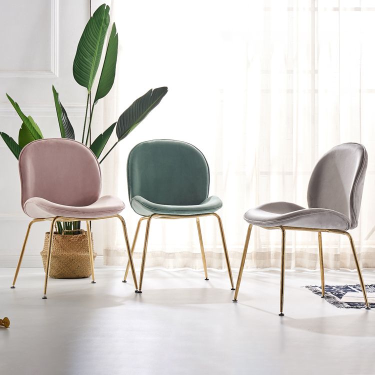 Upholstered Velvet Armless Dining Chairs Solid Back Side Chair with Metal Legs