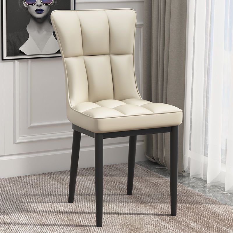 Glam Leather Dining Chair Parsons Chair with Steel Legs in Matte Finish for Home