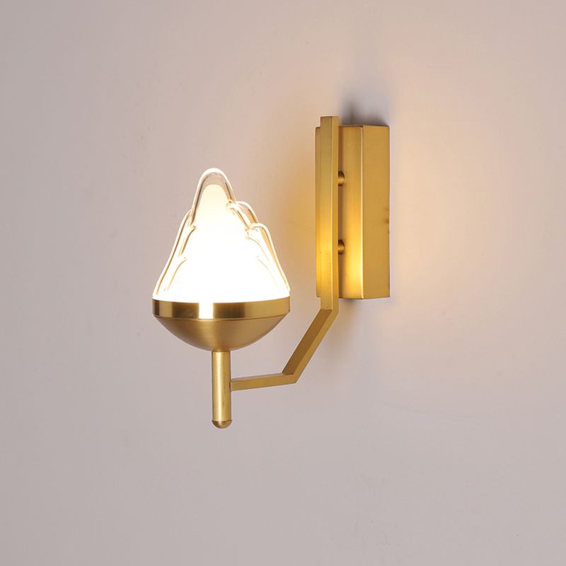 White Glass Geometric Wall Lighting Postmodern Brass Finish Wall Sconce for Living Room