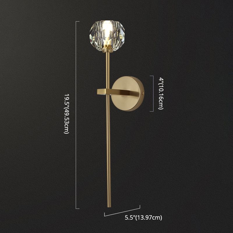 Gold Crystal Wall Lamp in Modern Luxury Style Copper Globe Wall Sconce for Bedroom