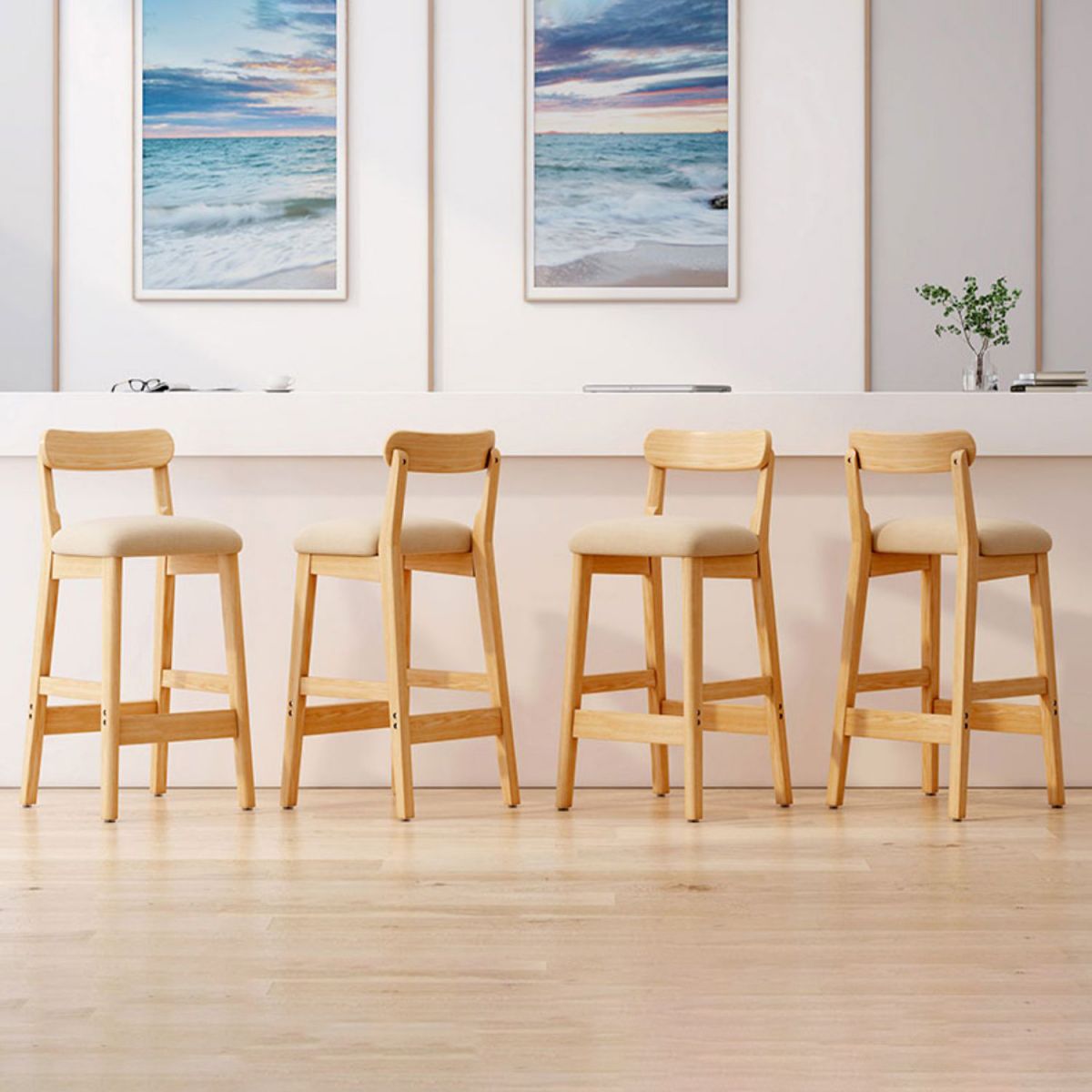 Solid Wood Bar Stool Backrest Upholstered Bar Stools for Dining Room