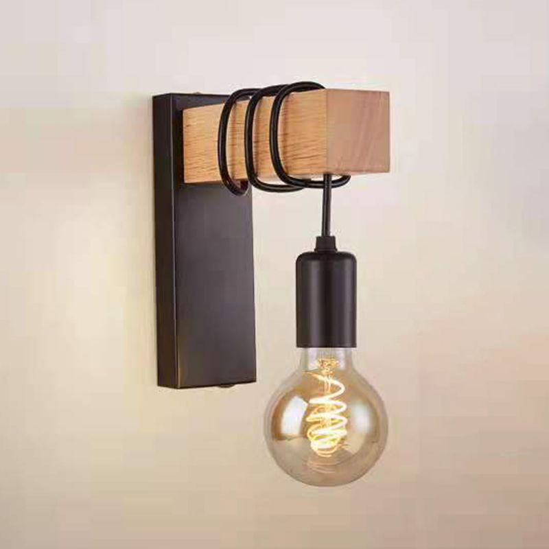 Simple Shape Wall Light Sconces Wood 1 Light Wall Lighting Fixtures for Bedroom