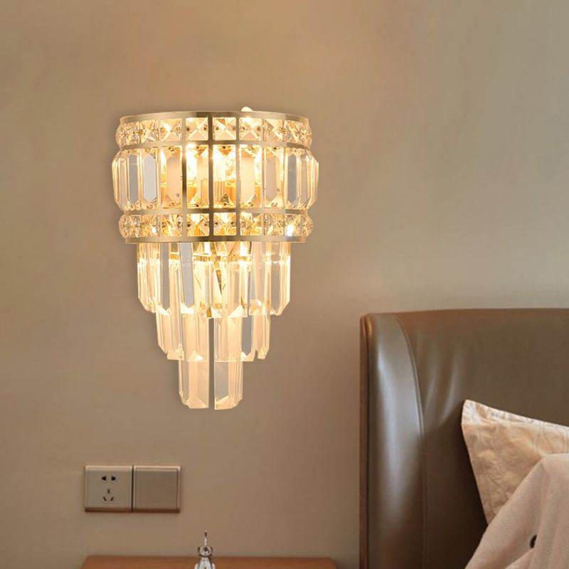 Minimalist Layered Wall Lamp 3-Light Clear K9 Crystal Wall Mounted Light Fixture in Gold