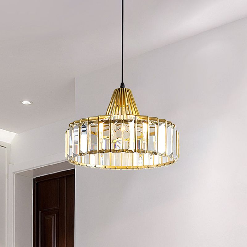 Crystal Drum Shape Hanging Lights Modern Style 1-Light Hanging Fixture for Living Room