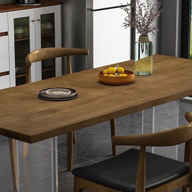 Modern Rectangle Dinette Set 1/4/5 Pieces Brown Pine Wood Dining Table Set
