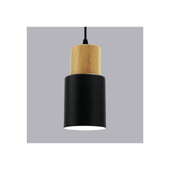 Metal & Wood Cylindrical Hanging Lamp Office Hallway 1 Light Modern Small Pendant Light