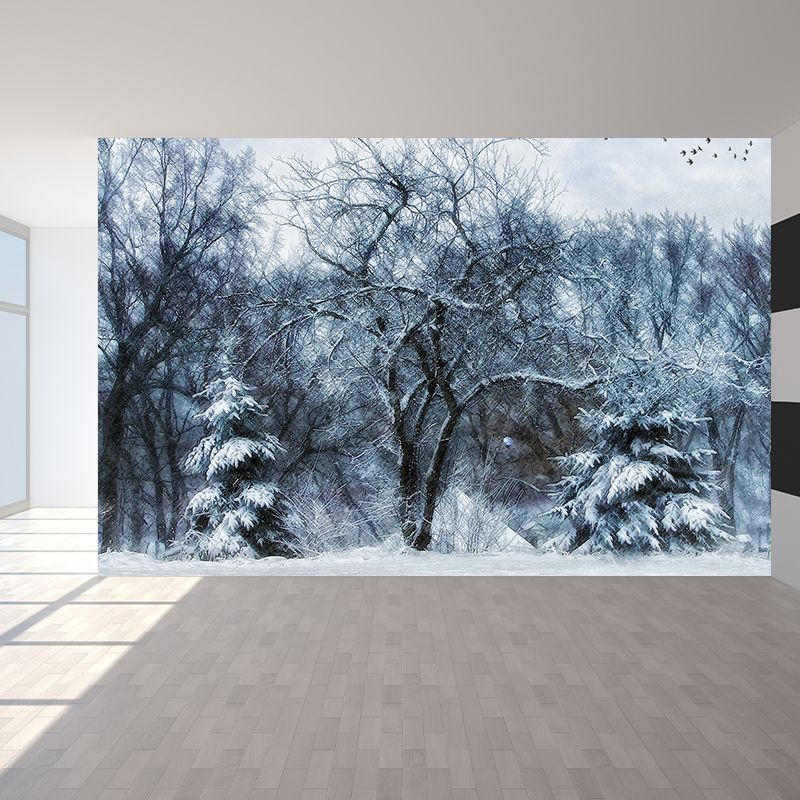Winter Withered Trees Mural Wallpaper Modern No-Woven Fabric Wall Decor in White