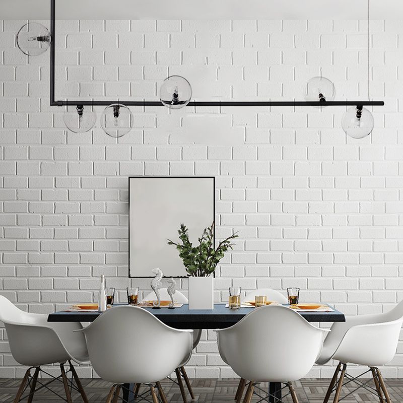 Modern Minimalism Black Linear Island Pendant Lighting Sphere Glass 6 Light Island Ceiling Light for Living Room