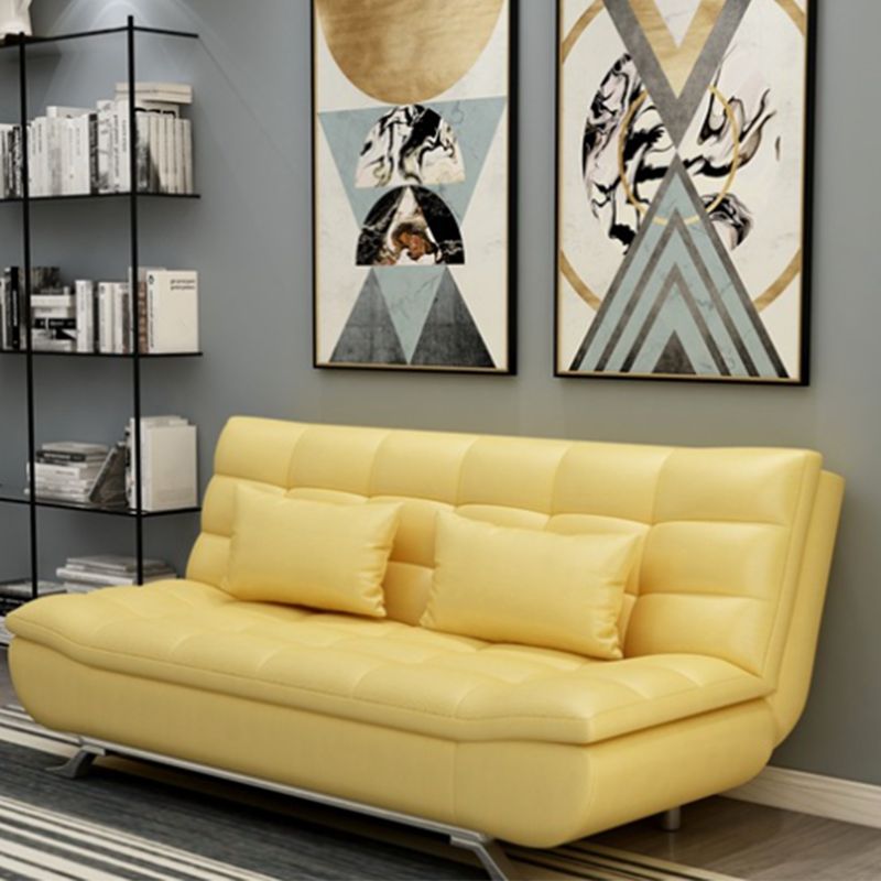 Armless 38"High Faux Leather Convertible Biscuit Back Sofa. Living Room