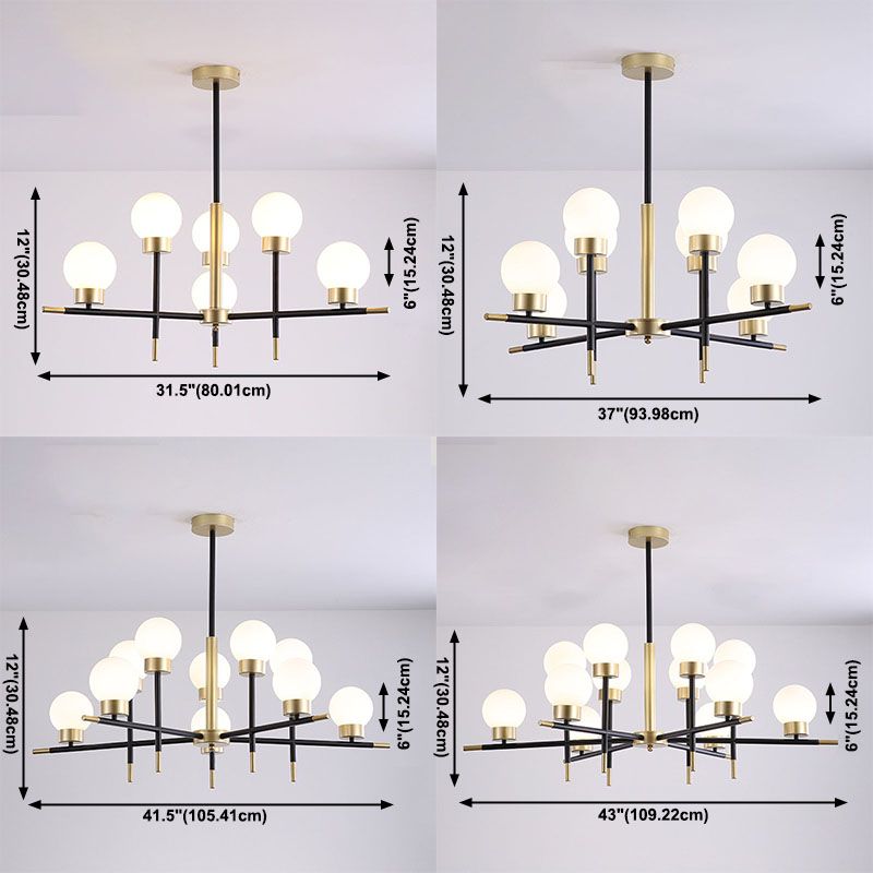 Postmoderne Metallkronleuchter Multi -Licht -Deckenkraut mit Glasschatten für Esszimmer